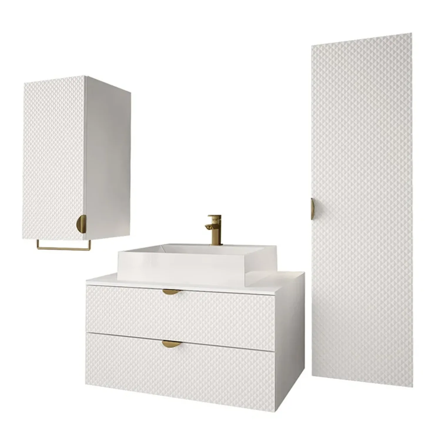 Garnero Arredamenti Mobile bagno sospeso 80cm con colonna e pensile bianco Hakone Bianco Lucido Outlet