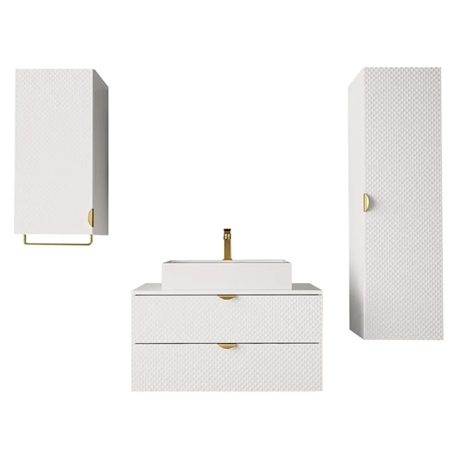 Garnero Arredamenti Mobile bagno sospeso 80cm con colonna e pensile bianco Hakone Bianco Lucido Outlet