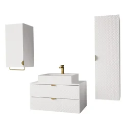 Garnero Arredamenti Mobile bagno sospeso 80cm con colonna e pensile bianco Hakone Bianco Lucido Outlet