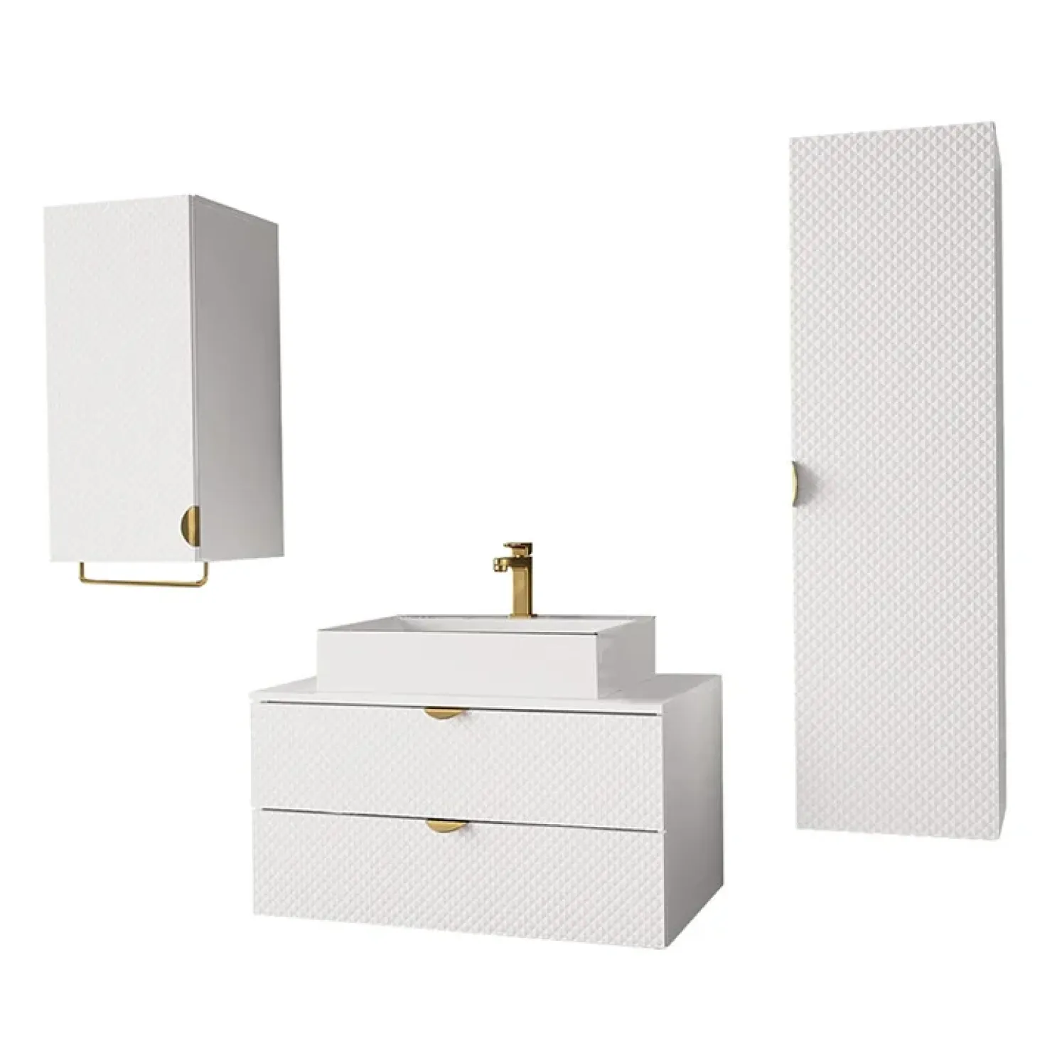 Garnero Arredamenti Mobile bagno sospeso 80cm con colonna e pensile bianco Hakone Bianco Lucido Outlet