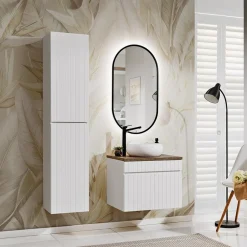 Garnero Arredamenti Mobile bagno sospeso 60cm cannettato con lavabo, colonna e specchio Autentic Bianco New