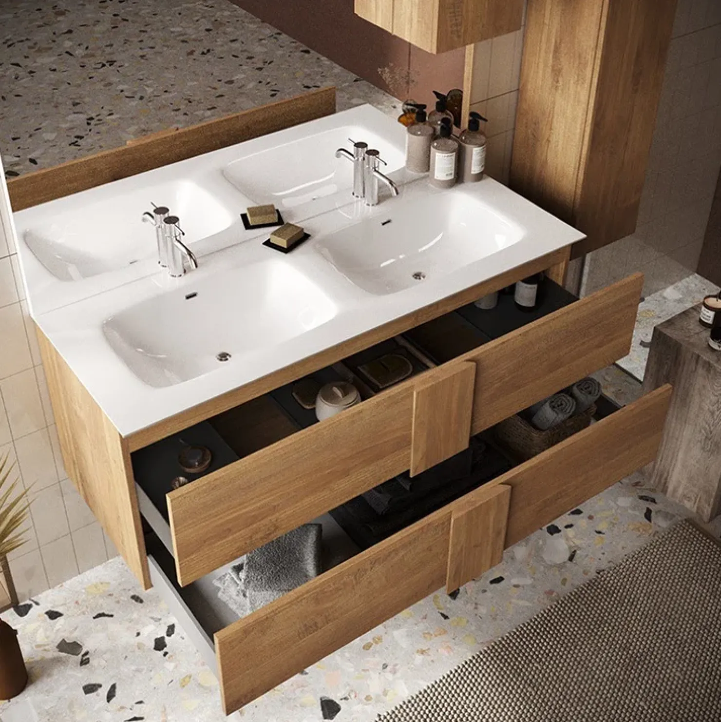 Garnero Arredamenti Mobile bagno sospeso 120cm con doppio lavabo e specchio rovere Alvarez Outlet