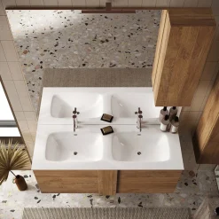 Garnero Arredamenti Mobile bagno sospeso 120cm con doppio lavabo e specchio rovere Alvarez Outlet