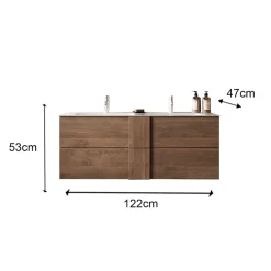 Garnero Arredamenti Mobile bagno sospeso 120cm con doppio lavabo e specchio rovere Alvarez Outlet