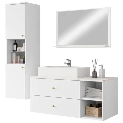 Garnero Arredamenti Mobile bagno sospeso 100cm con lavabo, specchio e colonna bianco Krom Bianco Opaco Hot