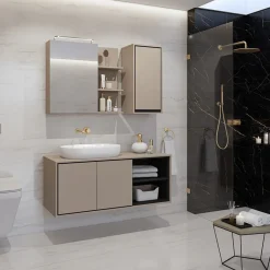 Garnero Arredamenti Mobile bagno sospeso 120cm con specchio tortora nero Linda Outlet