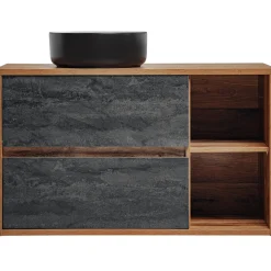 Garnero Arredamenti Mobile bagno sospeso 100cm con lavabo, specchio e colonna rovere antracite Stony