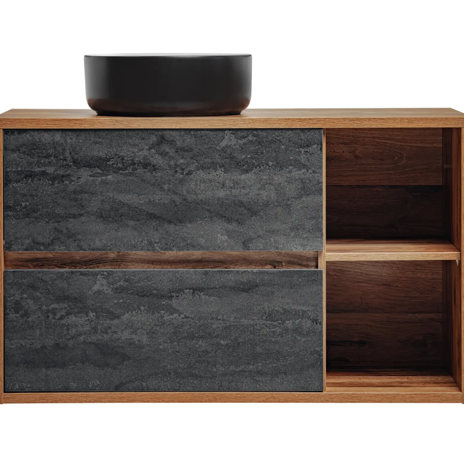 Garnero Arredamenti Mobile bagno sospeso 100cm con lavabo, specchio e colonna rovere antracite Stony