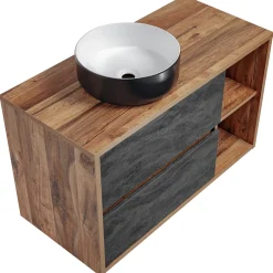 Garnero Arredamenti Mobile bagno sospeso 100cm con lavabo, specchio e colonna rovere antracite Stony