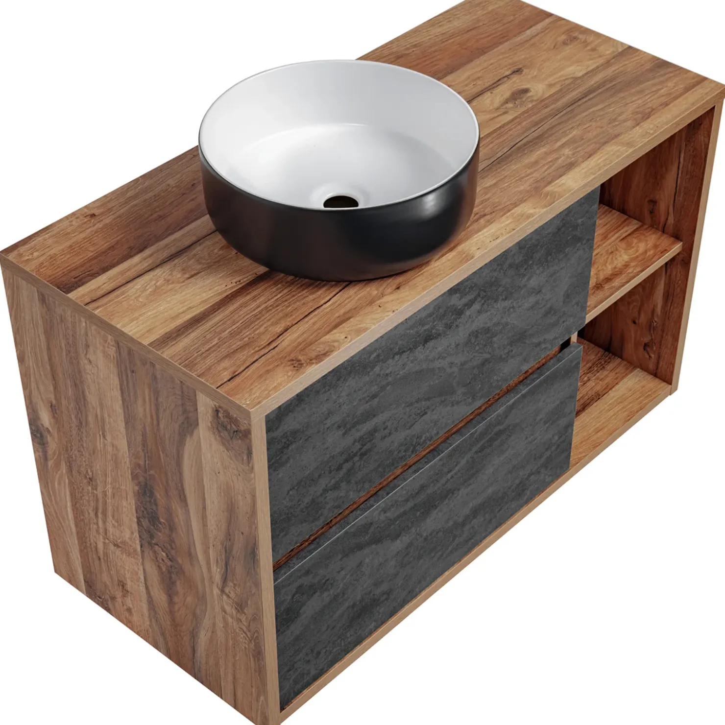 Garnero Arredamenti Mobile bagno sospeso 100cm con lavabo, specchio e colonna rovere antracite Stony