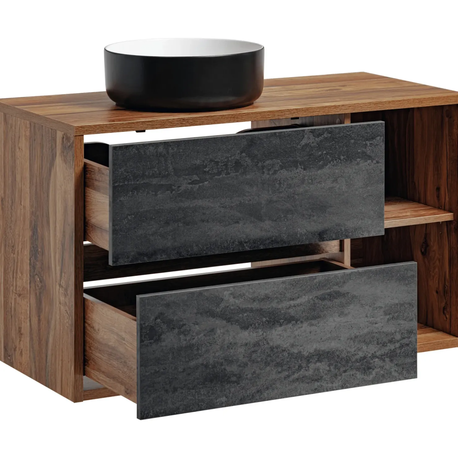 Garnero Arredamenti Mobile bagno sospeso 100cm con lavabo, specchio e colonna rovere antracite Stony