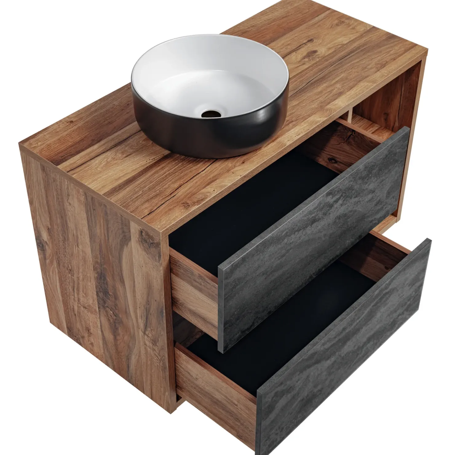 Garnero Arredamenti Mobile bagno sospeso 100cm con lavabo, specchio e colonna rovere antracite Stony