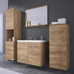 Garnero Arredamenti Mobile bagno sospeso 60cm con lavabo, specchio e 2 colonne Saturnia Rovere Outlet