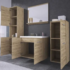 Garnero Arredamenti Mobile bagno sospeso 60cm con lavabo, specchio e 2 colonne Saturnia Rovere Outlet