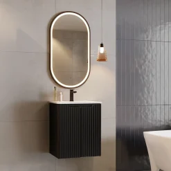 Garnero Arredamenti Mobile bagno sospeso 50cm cannettato con lavabo 2 ante Cleany Nero Clearance
