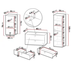 Garnero Arredamenti Mobile bagno sospeso 80cm con colonna e pensile maniglie oro grigio Bursa Grigio - Oro Outlet