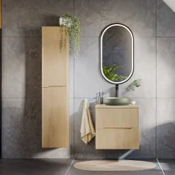 Garnero Arredamenti Mobile bagno sospeso 60cm cannettato 2 cassetti rovere Pretty New