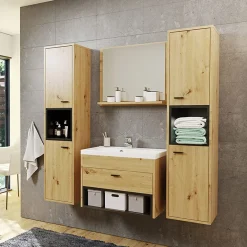 Garnero Arredamenti Mobile bagno sospeso 60cm con lavabo, specchio e colonne nero Florentina Rovere Online