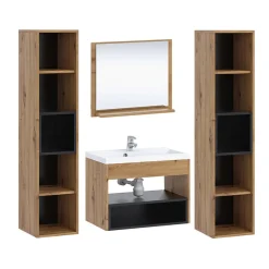 Garnero Arredamenti Mobile bagno sospeso 60cm con lavabo, specchio e colonne nero Florentina Rovere Online