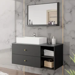 Garnero Arredamenti Mobile bagno sospeso 100cm con lavabo e specchio 2 cassetti nero Krom Nero Opaco Online