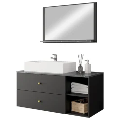 Garnero Arredamenti Mobile bagno sospeso 100cm con lavabo e specchio 2 cassetti nero Krom Nero Opaco Online