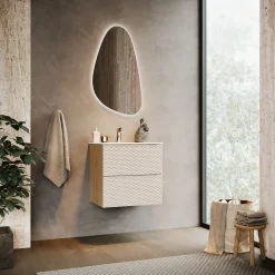 Garnero Arredamenti Mobile bagno sospeso 70cm con lavabo da incasso 2 cassetti beige rovere Swim Beige - Rovere Outlet