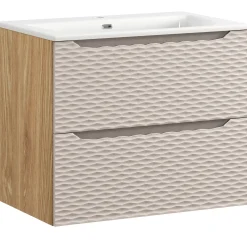 Garnero Arredamenti Mobile bagno sospeso 70cm con lavabo da incasso 2 cassetti beige rovere Swim Beige - Rovere Outlet