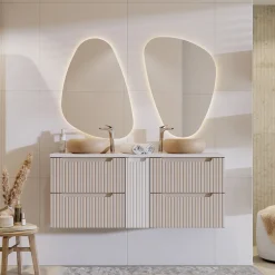 Garnero Arredamenti Mobile bagno sospeso 140cm cannettato 4 cassetti beige bianco Cleany Beige - Bianco Clearance