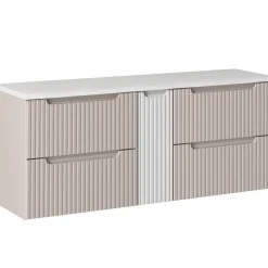 Garnero Arredamenti Mobile bagno sospeso 140cm cannettato 4 cassetti beige bianco Cleany Beige - Bianco Clearance