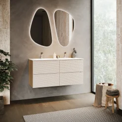 Garnero Arredamenti Mobile bagno sospeso 120cm con doppio lavabo da incasso beige rovere Swim Online