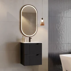 Garnero Arredamenti Mobile bagno sospeso 50cm cannettato con lavabo 2 cassetti Cleany Nero Sale