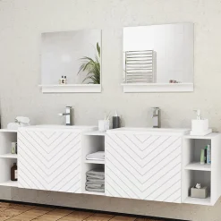Garnero Arredamenti Mobile bagno sospeso 190cm con doppio lavabo e specchi serigrafato bianco Baden 4 Bianco Lucido