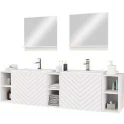 Garnero Arredamenti Mobile bagno sospeso 190cm con doppio lavabo e specchi serigrafato bianco Baden 4 Bianco Lucido