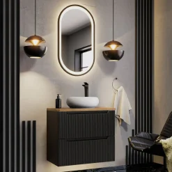 Garnero Arredamenti Mobile bagno sospeso 80cm cannettato 2 cassetti rovere Cleany Nero Online