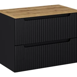 Garnero Arredamenti Mobile bagno sospeso 80cm cannettato 2 cassetti rovere Cleany Nero Online