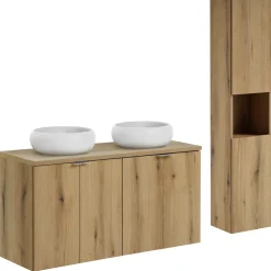 Garnero Arredamenti Mobile bagno sospeso 120cm con 2 lavabi e colonna rovere Rovery