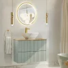 Garnero Arredamenti Mobile bagno sospeso 80cm cannettato 2 cassetti verde salvia rovere Greeny Outlet