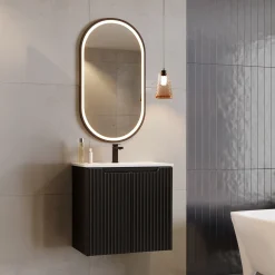 Garnero Arredamenti Mobile bagno sospeso 60cm cannettato con lavabo 2 ante Cleany Nero Sale