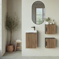 Garnero Arredamenti Mobile bagno sospeso 40cm cm con lavabo quercia antracite Limpid Hot