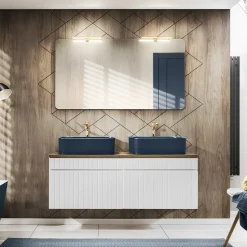 Garnero Arredamenti Mobile bagno sospeso 120cm cannettato 2 cassettoni bianco quercia Autentic Sale