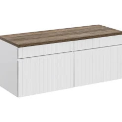Garnero Arredamenti Mobile bagno sospeso 120cm cannettato 2 cassettoni bianco quercia Autentic Sale