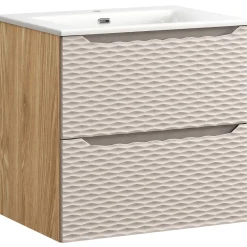 Garnero Arredamenti Mobile bagno sospeso 60cm con lavabo da incasso 2 cassetti beige rovere Swim Outlet