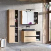 Garnero Arredamenti Mobile bagno sospeso 100cm con lavabo, mobile specchio e colonna rovere antracite Veny Outlet