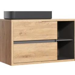 Garnero Arredamenti Mobile bagno sospeso 100cm con lavabo, mobile specchio e colonna rovere antracite Veny Outlet