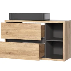 Garnero Arredamenti Mobile bagno sospeso 100cm con lavabo, mobile specchio e colonna rovere antracite Veny Outlet