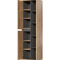 Garnero Arredamenti Mobile bagno sospeso 100cm con lavabo, mobile specchio e colonna rovere antracite Veny Outlet