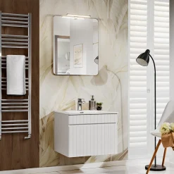 Garnero Arredamenti Mobile bagno sospeso 60cm cannettato con lavabo 1 cassettone Autentic Bianco Hot