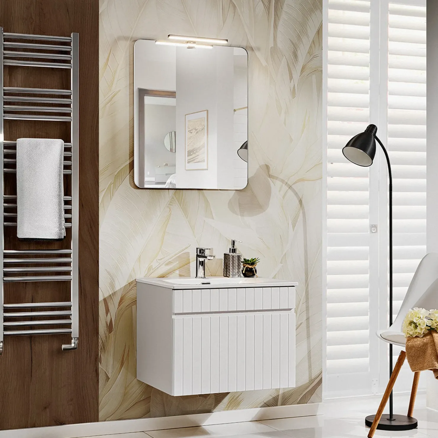 Garnero Arredamenti Mobile bagno sospeso 60cm cannettato con lavabo 1 cassettone Autentic Bianco Hot