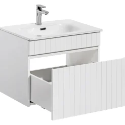 Garnero Arredamenti Mobile bagno sospeso 60cm cannettato con lavabo 1 cassettone Autentic Bianco Hot