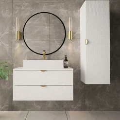 Garnero Arredamenti Mobile bagno sospeso 80cm con colonna bianco Hakone 2 Bianco Lucido Hot